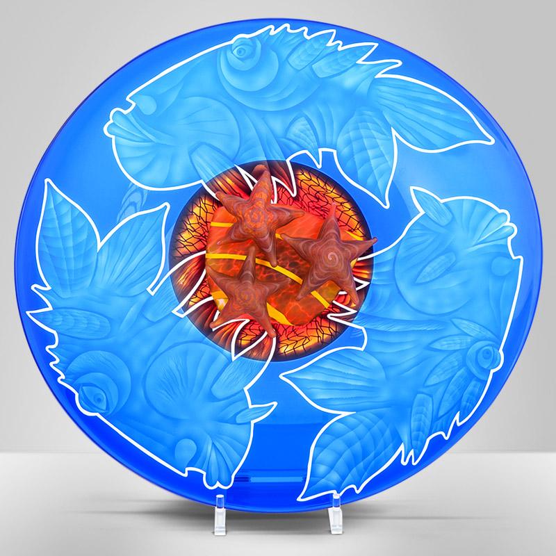 OCEAN TRIO - Plate by Pawel, Art sculpture, [Borowski Art Glass in Asia]