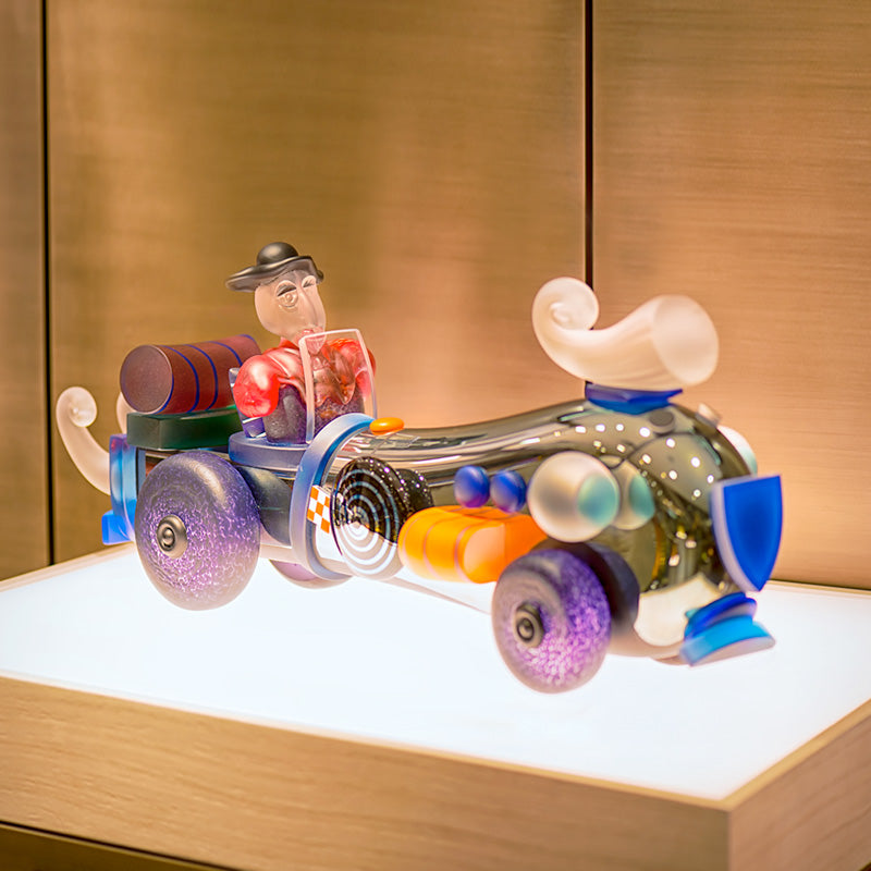 RETRO CAR & HIS MAN - Object by PB, Art sculpture, [Borowski Art Glass in Asia]